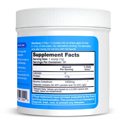 Zena Nutrition Bovines Kolostrum Pulver, 1000 mg reines Kolostrum, unterstützt Immun- und Verdauungsgesundheit, fördert die Darmgesundheit, Keto, glutenfrei, fettfrei, grasgefüttert, unaromatisiert, 30 Portionen
