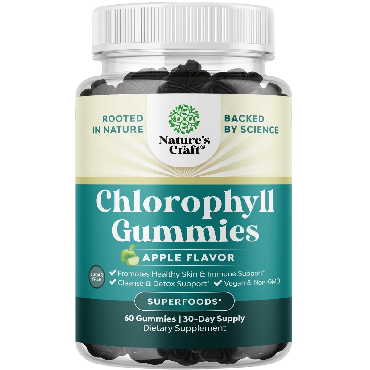 Chlorophyll Gummies für Reinigung & Entgiftung - Hochwirksamer interner Deodorant für Körpergeruch, gesunde Haut, Immunsystem & Verdauung - Vegan, Non-GMO & Glutenfrei - 60 Stück