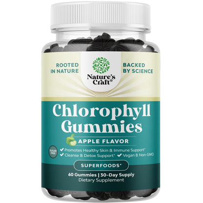 Chlorophyll Gummies für Reinigung & Entgiftung - Hochwirksamer interner Deodorant für Körpergeruch, gesunde Haut, Immunsystem & Verdauung - Vegan, Non-GMO & Glutenfrei - 60 Stück