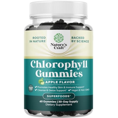 Chlorophyll Gummies für Reinigung & Entgiftung - Hochwirksamer interner Deodorant für Körpergeruch, gesunde Haut, Immunsystem & Verdauung - Vegan, Non-GMO & Glutenfrei - 60 Stück