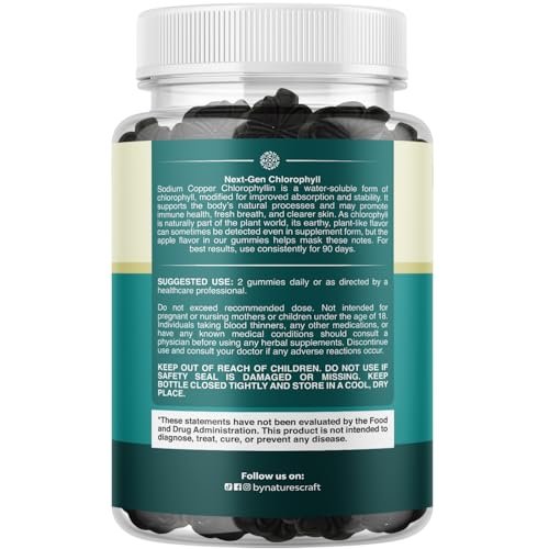 Chlorophyll Gummies für Reinigung & Entgiftung - Hochwirksamer interner Deodorant für Körpergeruch, gesunde Haut, Immunsystem & Verdauung - Vegan, Non-GMO & Glutenfrei - 60 Stück