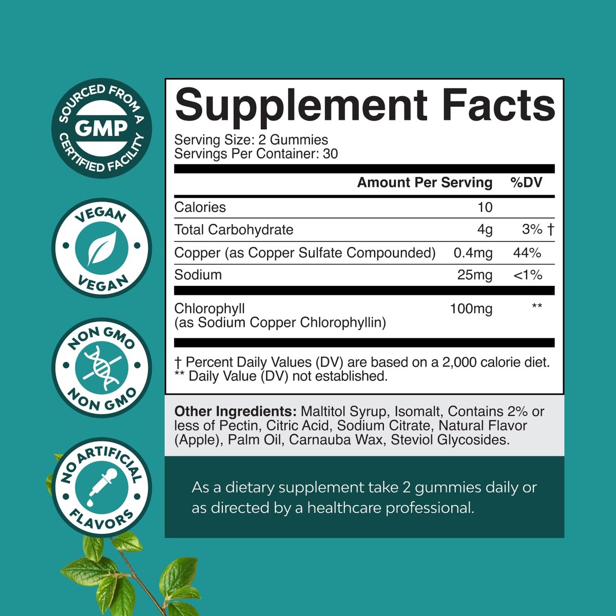 Chlorophyll Gummies für Reinigung & Entgiftung - Hochwirksamer interner Deodorant für Körpergeruch, gesunde Haut, Immunsystem & Verdauung - Vegan, Non-GMO & Glutenfrei - 60 Stück