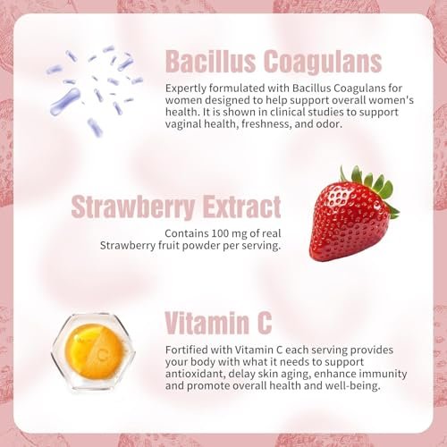 NIUSISE Feminine Balance Gummies – Premium Balance Supplement für die Frauengesundheit, Immun- & Energieunterstützung, Vegan, Glutenfrei, Erdbeergeschmack, 60 Gummis (30 Portionen)