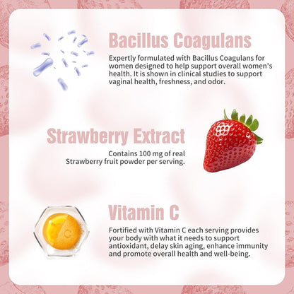 NIUSISE Feminine Balance Gummies – Premium Balance Supplement für die Frauengesundheit, Immun- & Energieunterstützung, Vegan, Glutenfrei, Erdbeergeschmack, 60 Gummis (30 Portionen)