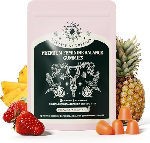 NIUSISE Feminine Balance Gummies – Premium Balance Supplement für die Frauengesundheit, Immun- & Energieunterstützung, Vegan, Glutenfrei, Erdbeergeschmack, 60 Gummis (30 Portionen)