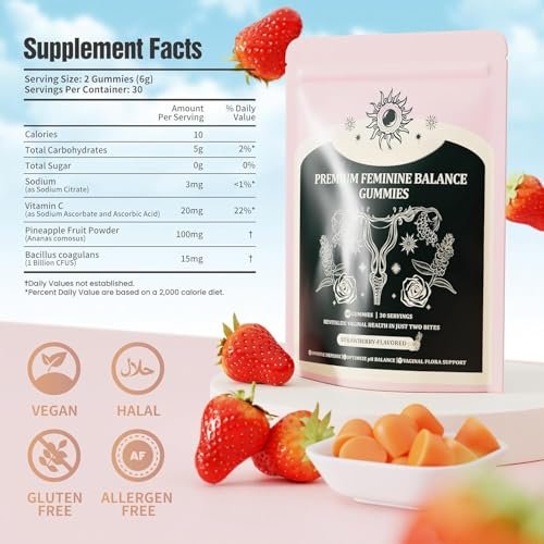NIUSISE Feminine Balance Gummies – Premium Balance Supplement für die Frauengesundheit, Immun- & Energieunterstützung, Vegan, Glutenfrei, Erdbeergeschmack, 60 Gummis (30 Portionen)