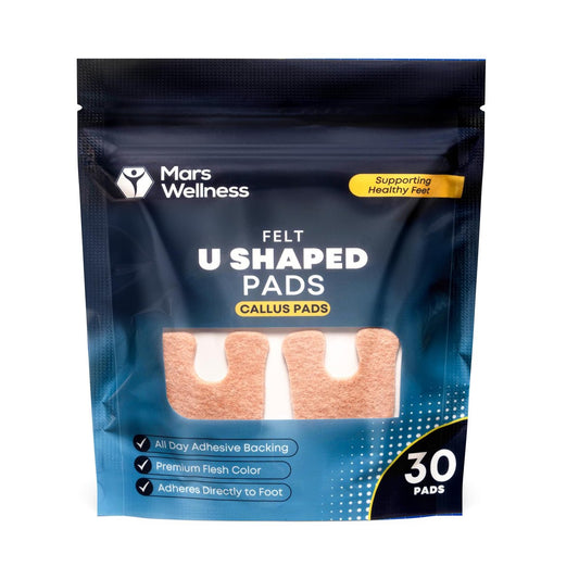 Mars Wellness U-förmige Hornhautpads für Füße, 1/4 Zoll dick, hautfarben, 30 Stück mit Kleberücken – Hornhautentferner für Füße, Hornhautpolster