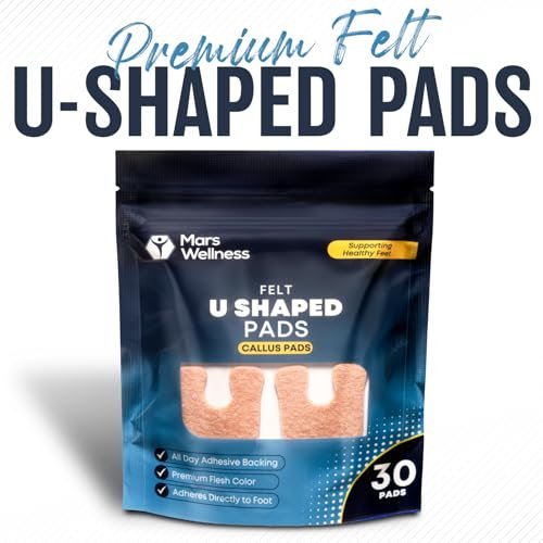 Mars Wellness U-förmige Hornhautpads für Füße, 1/4 Zoll dick, hautfarben, 30 Stück mit Kleberücken – Hornhautentferner für Füße, Hornhautpolster