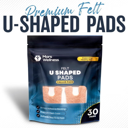 Mars Wellness U-förmige Hornhautpads für Füße, 1/4 Zoll dick, hautfarben, 30 Stück mit Kleberücken – Hornhautentferner für Füße, Hornhautpolster