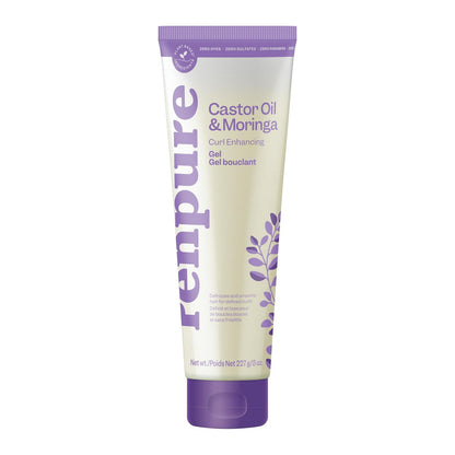 Renpure Rizinusöl & Moringa Curl Gel – Locken definierendes Gel für geschmeidige, definierte & frizzfreie Locken – mit Rizinusöl & Moringa-Samenöl – für welliges bis lockiges Haar – 236 ml