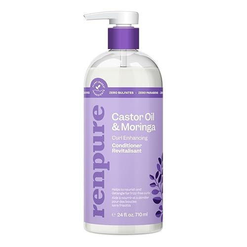 Renpure Rizinusöl & Moringa Lockenverstärkender Conditioner – Für feuchtigkeitsspendende, entwirrte & frizzfreie Locken – Mit Rizinusöl & Moringa-Samenöl – Für welliges bis lockiges Haar – 710 ml