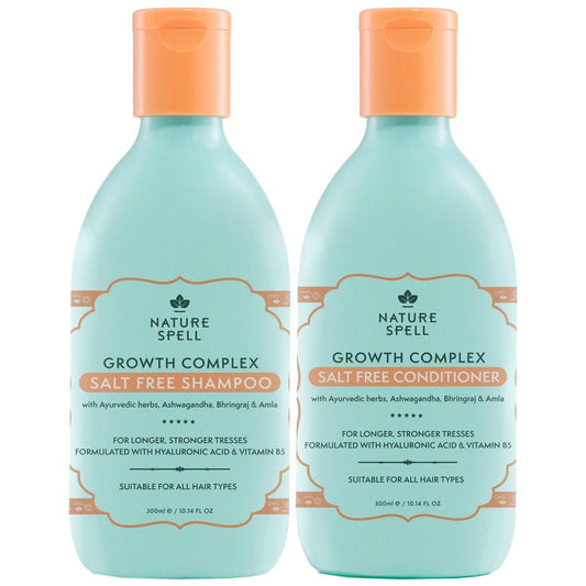 Nature Spell Haarwachstum Komplex Shampoo & Conditioner Set für alle Haartypen, Sulfat- & Parabenfrei, Pflegend & Stärkend mit Hyaluronsäure & Vitamin B5, Vegan, 2er-Pack, je 300 ml