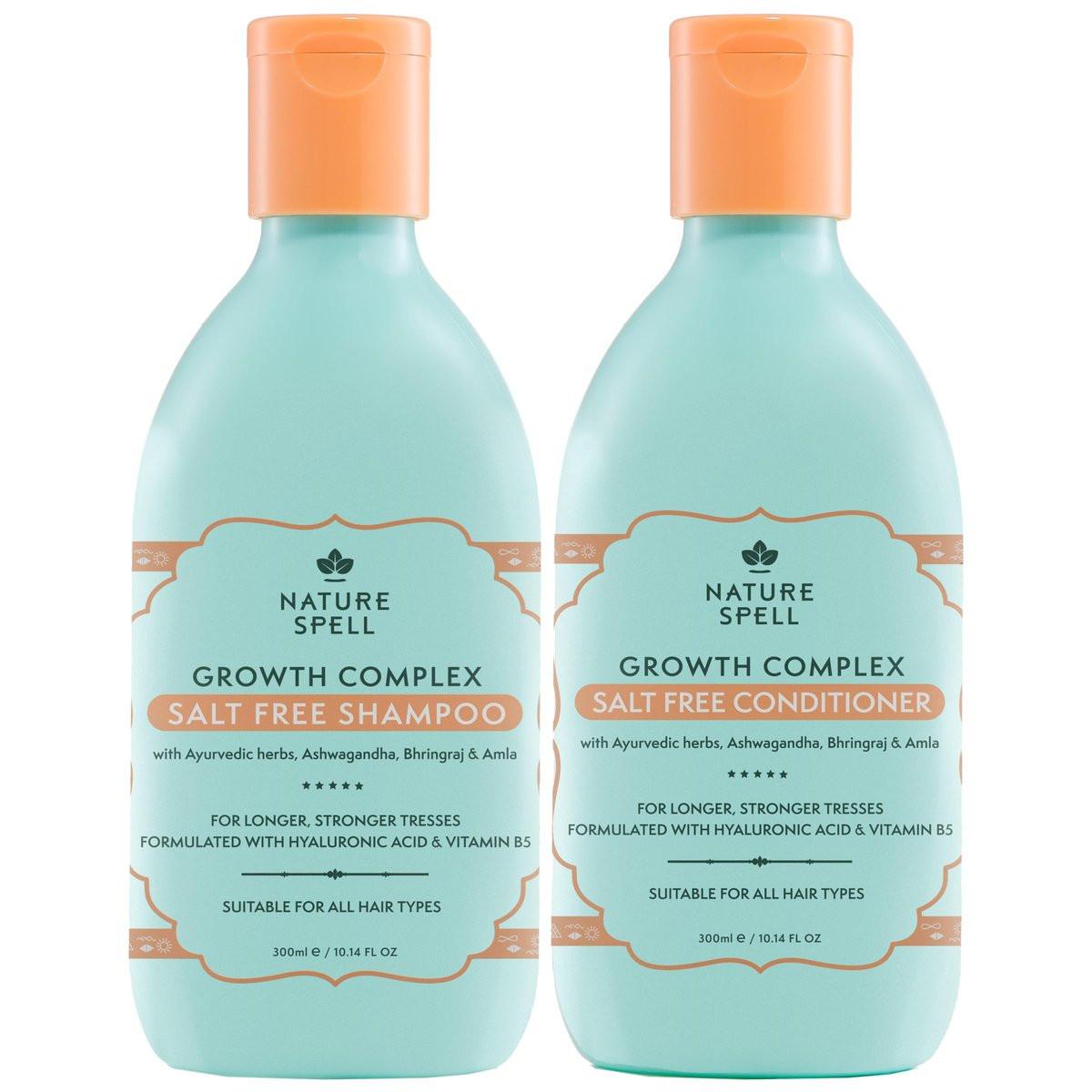 Nature Spell Haarwachstum Komplex Shampoo & Conditioner Set für alle Haartypen, Sulfat- & Parabenfrei, Pflegend & Stärkend mit Hyaluronsäure & Vitamin B5, Vegan, 2er-Pack, je 300 ml