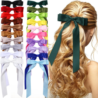 Mimorou 20 Stück Seidig Satin Haarschleifen Bulk Haarklammer Haarband Ponytail Holder Zubehör Slides Metallclips Französisch Haarspangen Schleifenknoten Haarschleife mit langen Schwänzen Haarnadeln für Frauen