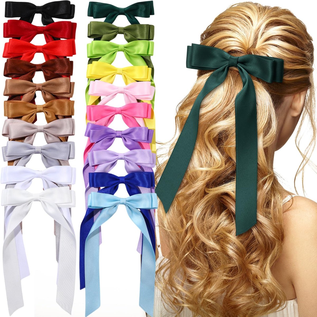 Mimorou 20 Stück Seidig Satin Haarschleifen Bulk Haarklammer Haarband Ponytail Holder Zubehör Slides Metallclips Französisch Haarspangen Schleifenknoten Haarschleife mit langen Schwänzen Haarnadeln für Frauen