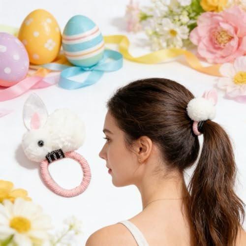 2er-Pack Osterhasen Haar Scrunchies – Plüsch-Haarbänder mit Hasenohren für Frauen & Mädchen