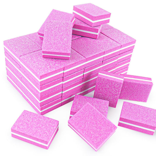 50 Stück Rosa Schwamm-Nagelfeilen, 100/180 Grit Mini-Nagelfeilen, Mini-Buffer-Block-Nagelfeile für Acryl- und Naturnägel, doppelseitige Polierblöcke für Maniküre & Pediküre, Salon- und Heimgebrauch