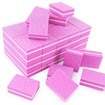 50 Stück Rosa Schwamm-Nagelfeilen, 100/180 Grit Mini-Nagelfeilen, Mini-Buffer-Block-Nagelfeile für Acryl- und Naturnägel, doppelseitige Polierblöcke für Maniküre & Pediküre, Salon- und Heimgebrauch