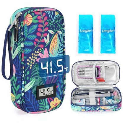 YOUSHARES Insulin Kühlbox Reiseetui - TSA-geprüfte Aufbewahrung für Diabetiker Medikamentenstifte mit Temperaturanzeige, isolierte Organizer-Tasche für Diabeteszubehör inkl. 2 Kühlakkus