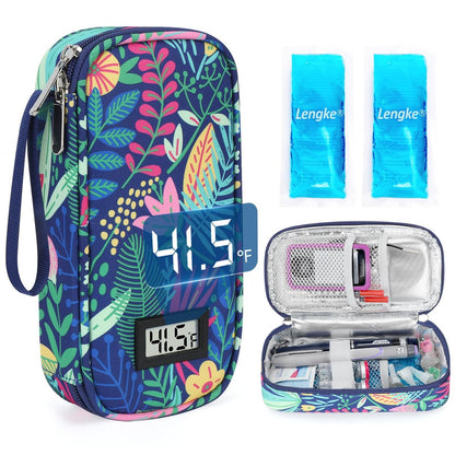 YOUSHARES Insulin Kühlbox Reiseetui - TSA-geprüfte Aufbewahrung für Diabetiker Medikamentenstifte mit Temperaturanzeige, isolierte Organizer-Tasche für Diabeteszubehör inkl. 2 Kühlakkus