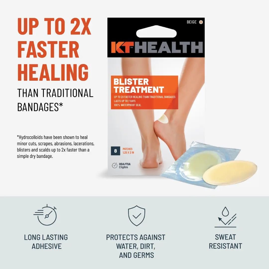 KT Health Blasenbehandlung Hydrokolloid-Pflaster, 8 Stück, Beige, wasserdicht