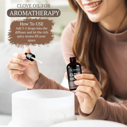Bio Nelkenöl – 100% reines, USDA-zertifiziertes Nelkenknospenöl für Zähne & Zahnfleisch, Zahnschmerzlinderung, Haarwachstum & Aromatherapie – Premium Nelkenöl für DIY Wellness von Fiora Naturals