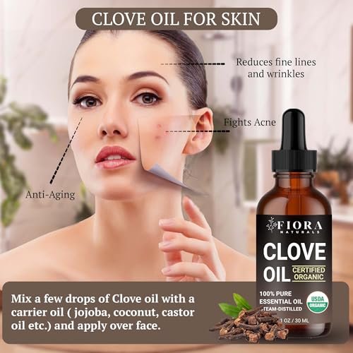 Bio Nelkenöl – 100% reines, USDA-zertifiziertes Nelkenknospenöl für Zähne & Zahnfleisch, Zahnschmerzlinderung, Haarwachstum & Aromatherapie – Premium Nelkenöl für DIY Wellness von Fiora Naturals