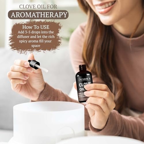 Bio Nelkenöl – 100% reines, USDA-zertifiziertes Nelkenknospenöl für Zähne & Zahnfleisch, Zahnschmerzlinderung, Haarwachstum & Aromatherapie – Premium Nelkenöl für DIY Wellness von Fiora Naturals