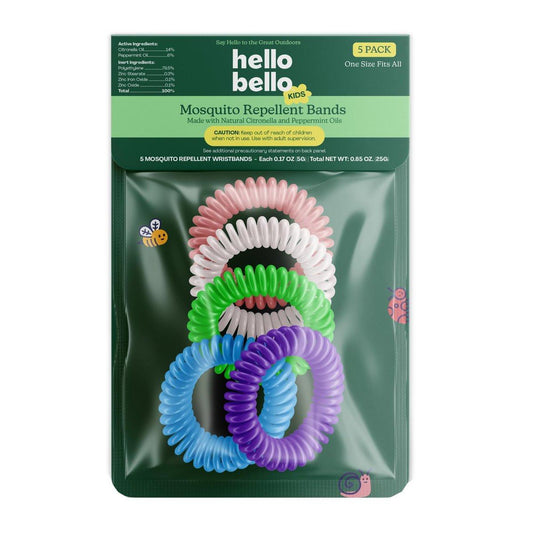 Hello Bello Kinder Mücken-Abwehrarmbänder mit natürlichem Citronella- und Pfefferminzöl, 5er-Beutel
