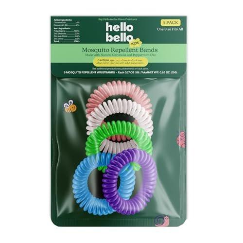 Hello Bello Kinder Mücken-Abwehrarmbänder mit natürlichem Citronella- und Pfefferminzöl, 5er-Beutel
