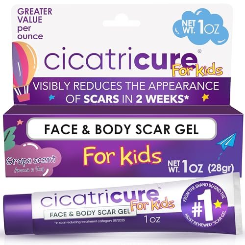 Cicatricure Advanced Scar Gel für Kinder – Sanfte Formel zur Verbesserung des Narbenbildes, glättet und pflegt die Haut, für Gesicht und Körper, Traubenduft, 28 g
