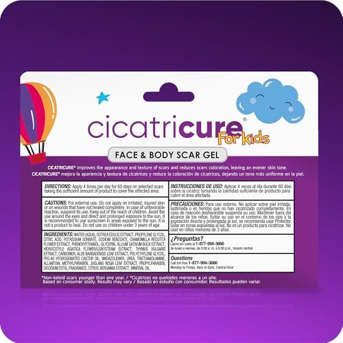 Cicatricure Advanced Scar Gel für Kinder – Sanfte Formel zur Verbesserung des Narbenbildes, glättet und pflegt die Haut, für Gesicht und Körper, Traubenduft, 28 g