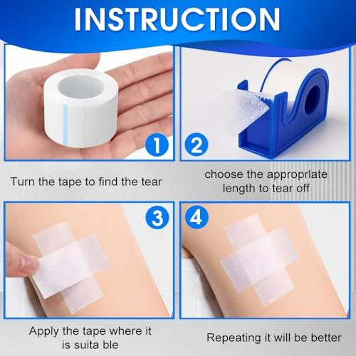 Rose Romee 2 Rollen Chirurgisches Medizinisches Klebeband mit Spender, 2 Stück, 1 Zoll x 10 Yard Papierband, Wund-Erste-Hilfe-Band, weiß, unsteril
