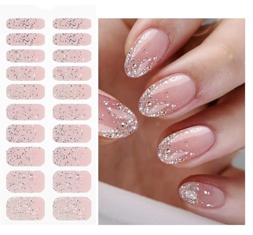 JMEOWIO Gel-Nagelaufkleber Glitzer Hellrosa – UV/LED-gehärtete Nagelstreifen für langanhaltendes Nageldesign