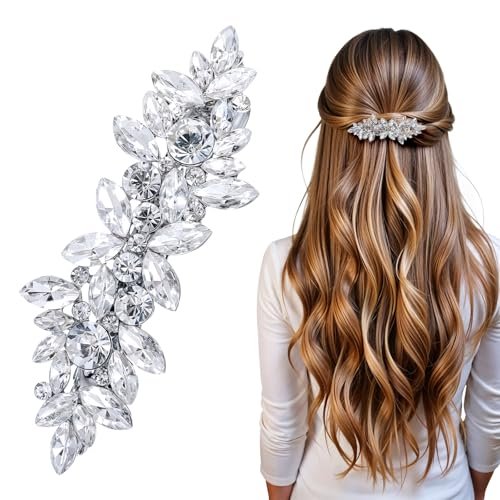 Rhinestone Haarspangen, Silberne Braut-Haarschmuck für Frauen, Kristall-Haarklammern, Fancy Blumen-Haarnadeln, Hochzeitsaccessoires für Hochzeit, Abschlussball, langes Haar (Rhinestone)