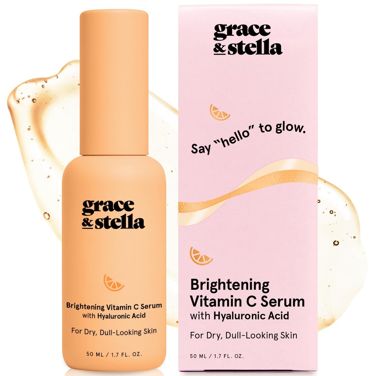 grace & stella Vitamin C Serum für das Gesicht (50 ml / 1,7 fl oz) - Aufhellendes Vitamin-C-Serum mit Hyaluronsäure zur Reduzierung von Stumpfheit und dunklen Flecken - vegane Hautpflege