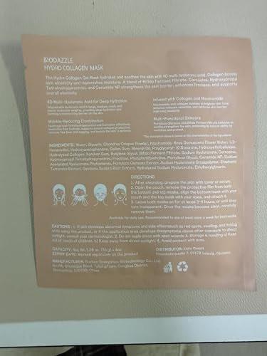 BIODAZZLE Collagen Hautpflege-Maske, 3 Stück – Feuchtigkeitsspendende Gesichtsmaske für strahlende Haut