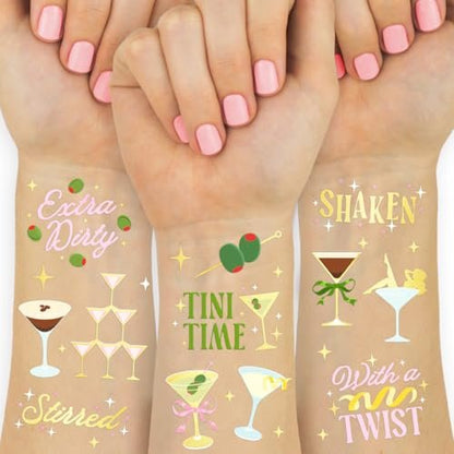 xo, Fetti Extra Dirty Martini Temporäre Tattoos – 50 Goldfolie Stücke | Geburtstags-Cocktail-Accessoire, Junggesellinnen-Oliven-Partygeschenk, Lustige 30. Geburtstagsaktivität