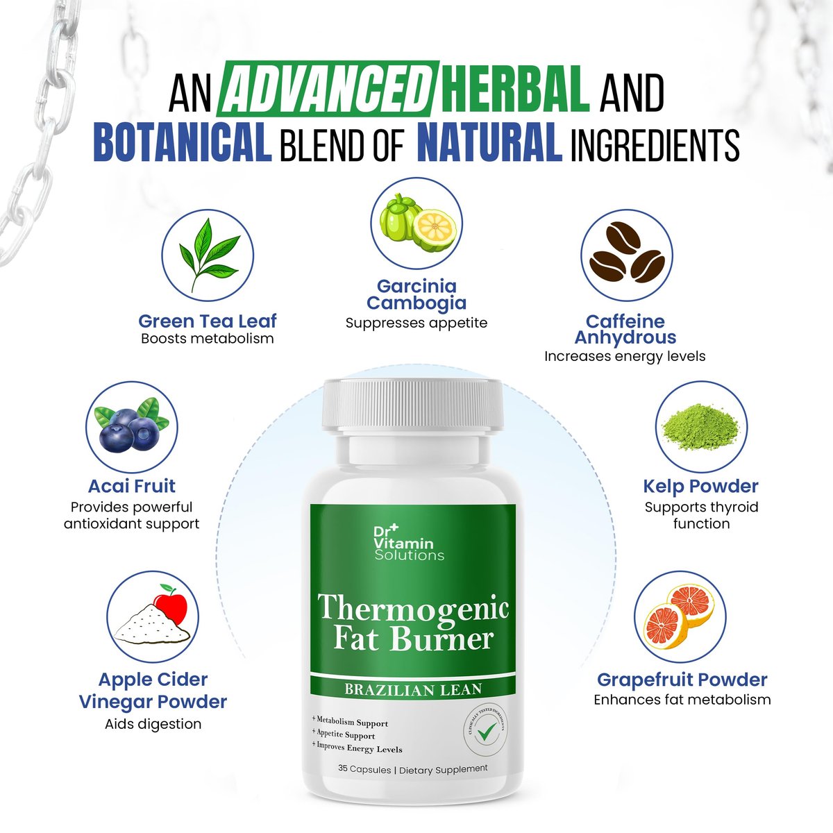 Thermogene Fatburner Brazilian Lean – Abnehmkapseln für Frauen & Männer | Appetitzügler & Stoffwechsel-Booster mit Grüntee, Garcinia | Bauchfett, Energie & Blähungen Unterstützung – 35 Kapseln