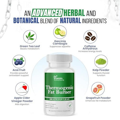 Thermogene Fatburner Brazilian Lean – Abnehmkapseln für Frauen & Männer | Appetitzügler & Stoffwechsel-Booster mit Grüntee, Garcinia | Bauchfett, Energie & Blähungen Unterstützung – 35 Kapseln