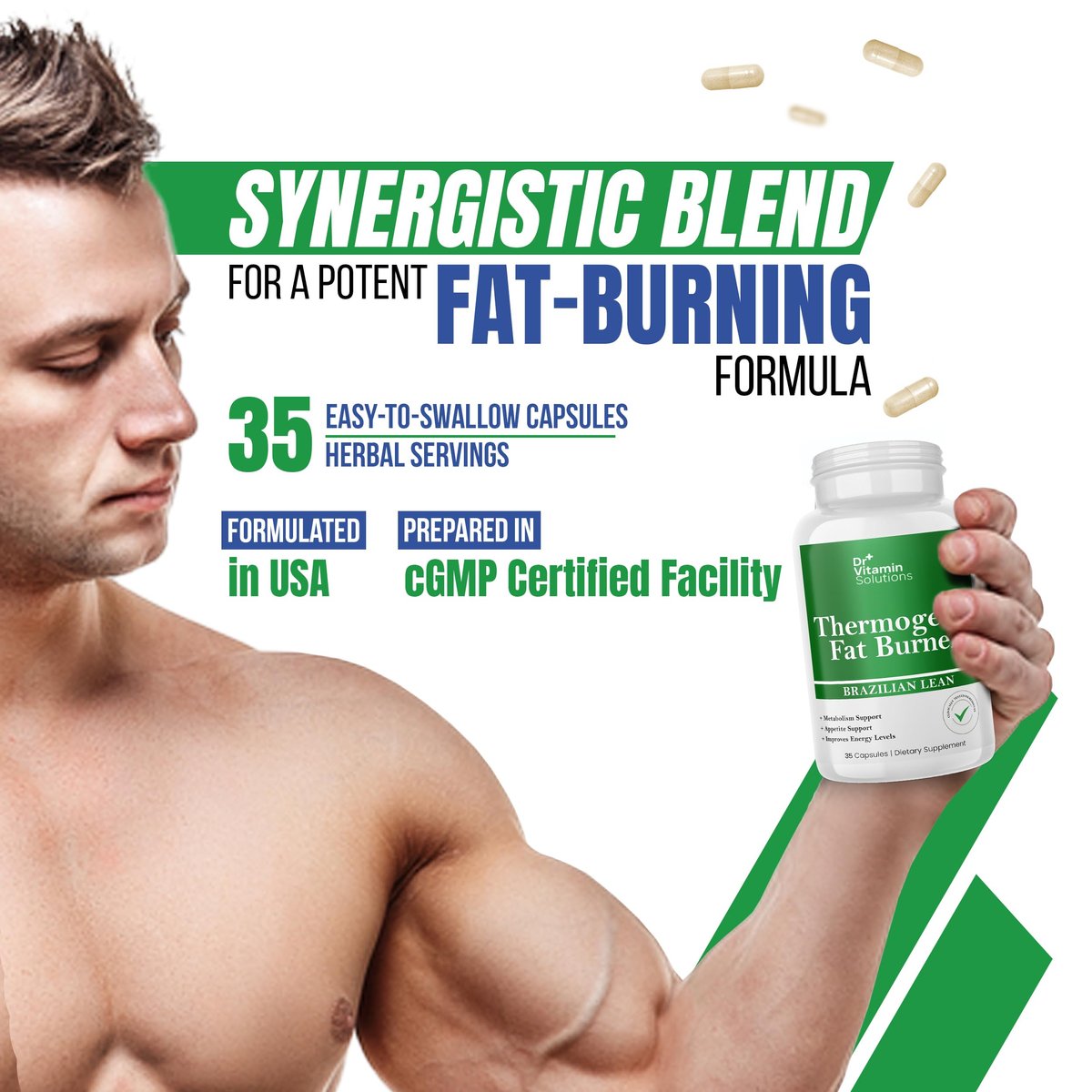 Thermogene Fatburner Brazilian Lean – Abnehmkapseln für Frauen & Männer | Appetitzügler & Stoffwechsel-Booster mit Grüntee, Garcinia | Bauchfett, Energie & Blähungen Unterstützung – 35 Kapseln