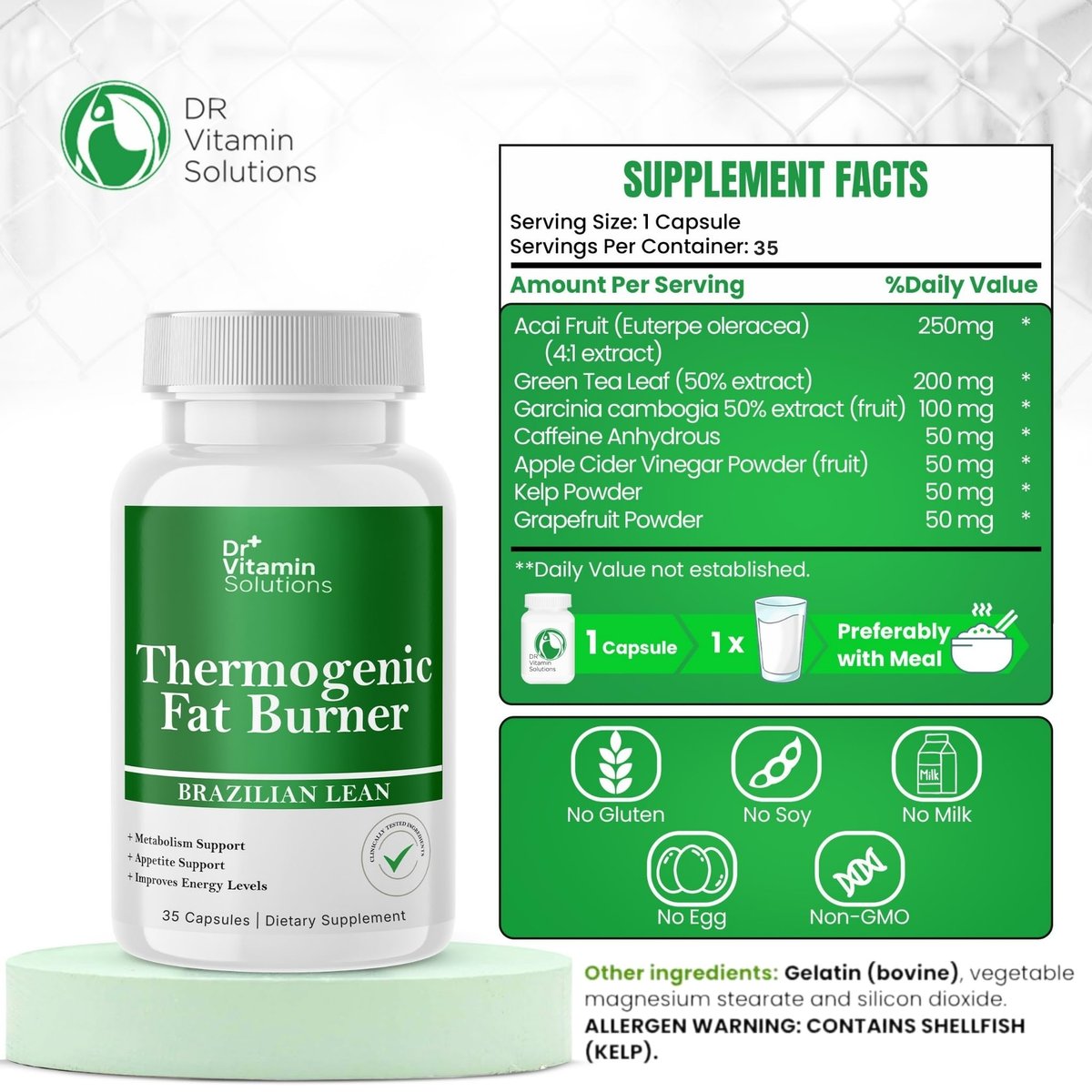 Thermogene Fatburner Brazilian Lean – Abnehmkapseln für Frauen & Männer | Appetitzügler & Stoffwechsel-Booster mit Grüntee, Garcinia | Bauchfett, Energie & Blähungen Unterstützung – 35 Kapseln