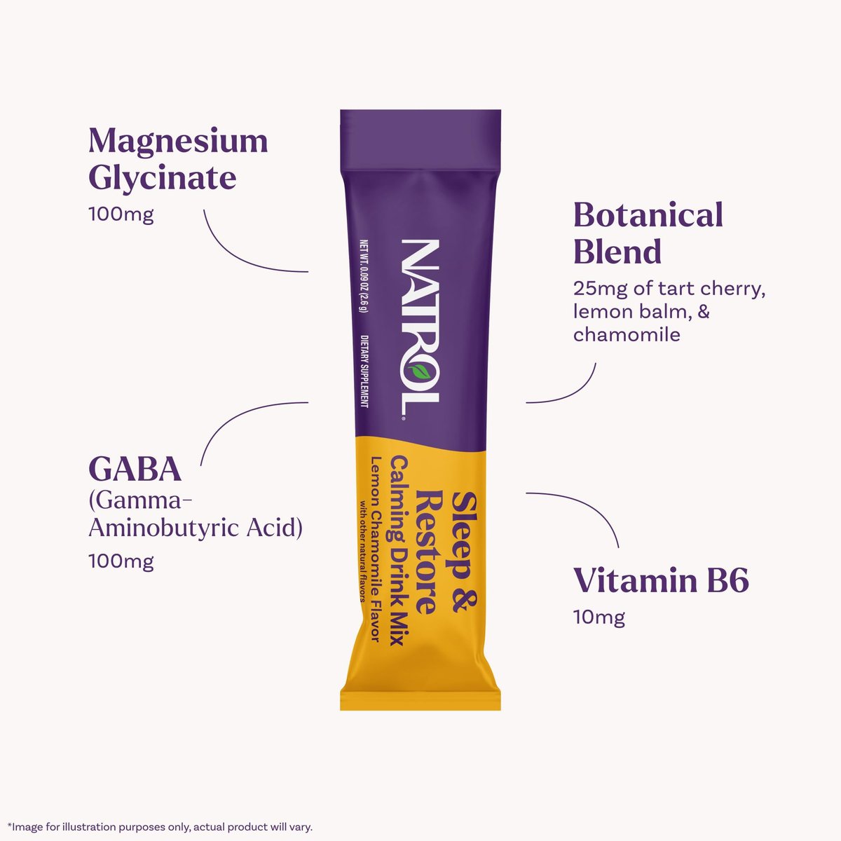 Natrol Sleep + Restore Beruhigendes Getränkepulver mit Magnesiumglycinat, Melatoninfreier Schlafhilfe, Zitronen-Kamille, 10 Stick-Packs