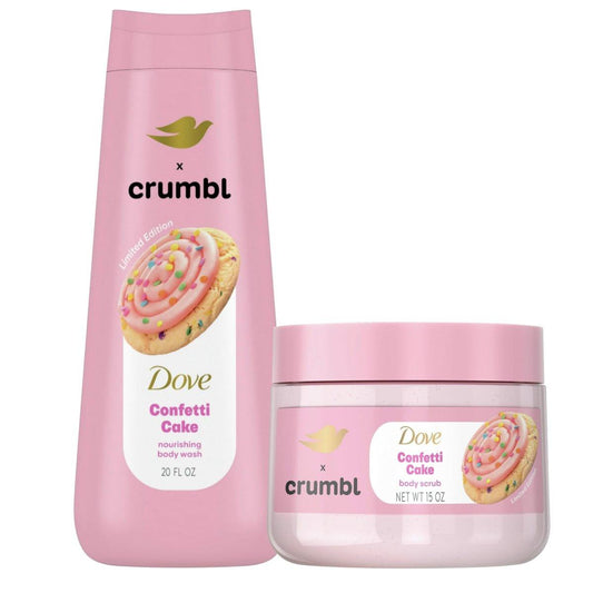 Dove Feuchtigkeitsspendendes Duschgel & Peeling | Confetti Cake Duft | 20oz Duschgel + 15oz Peeling | Limited Edition