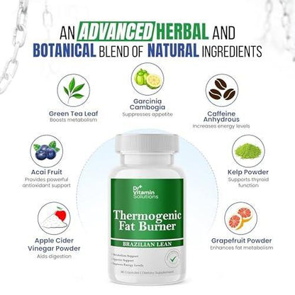 Thermogener Fatburner für Frauen und Männer - Brasilianische Diätpillen | Appetitzügler & Stoffwechsel-Booster mit grünem Tee, Garcinia, ACV | Bauchfett, Energie & Blähungen Unterstützung, Non-GMO, Hergestellt in USA