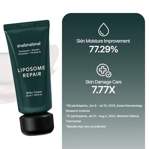 shaishaishai LIPOSOME REPAIR MILKY Cream – Feuchtigkeitsspendende, leichte Barrierepflege mit Kollagen-Boost, ultra-beruhigende Feuchtigkeit, nicht fettend, parfümfrei, koreanische Hautpflege, 50 ml