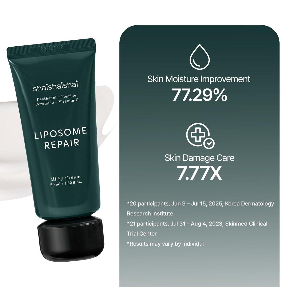 shaishaishai LIPOSOME REPAIR MILKY Cream – Feuchtigkeitsspendende, leichte Barrierepflege mit Kollagen-Boost, ultra-beruhigende Feuchtigkeit, nicht fettend, parfümfrei, koreanische Hautpflege, 50 ml