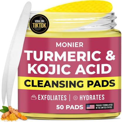 Turmeric Kojic Acid Reinigungstücher für Gesicht – gegen dunkle Flecken – spendet Feuchtigkeit & polstert die Haut auf – mit Vitamin C & E – geeignet für empfindliche Haut (50 Tücher)