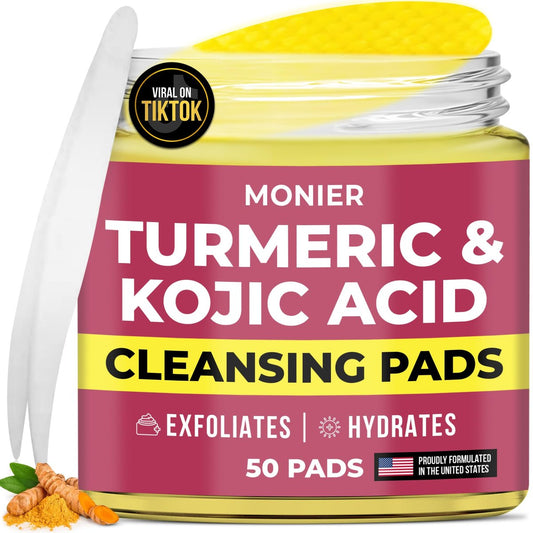 Turmeric Kojic Acid Reinigungstücher für Gesicht – gegen dunkle Flecken – spendet Feuchtigkeit & polstert die Haut auf – mit Vitamin C & E – geeignet für empfindliche Haut (50 Tücher)