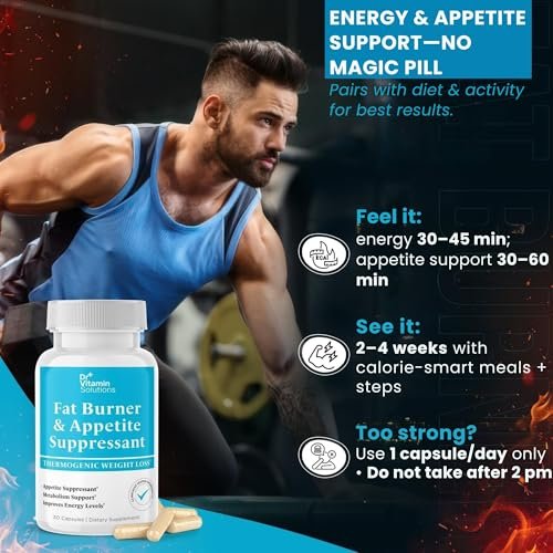 Fatburner für Frauen & Männer – Appetitzügler zur Gewichtsabnahme – Kapseln mit Stoffwechsel-Booster, Thermogenese, Chrom, Koffein & grünem Tee – 30 Kapseln